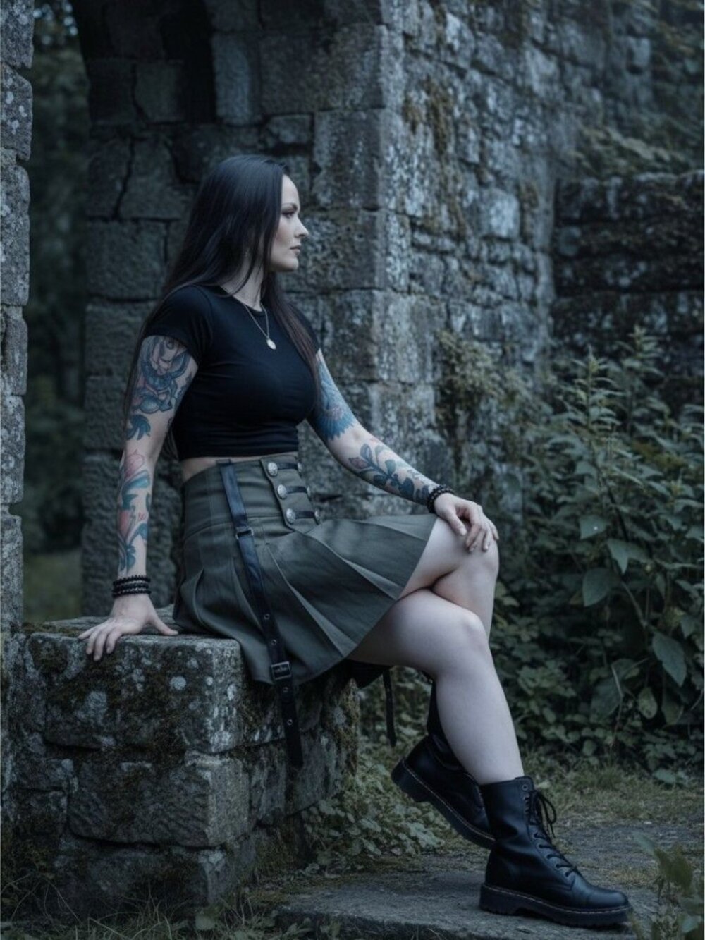 Killstar ✦ Dark Academy Mini Skirt ✦ Khaki Pleated Gothic School‑Core S NWT - Picture 5 of 9